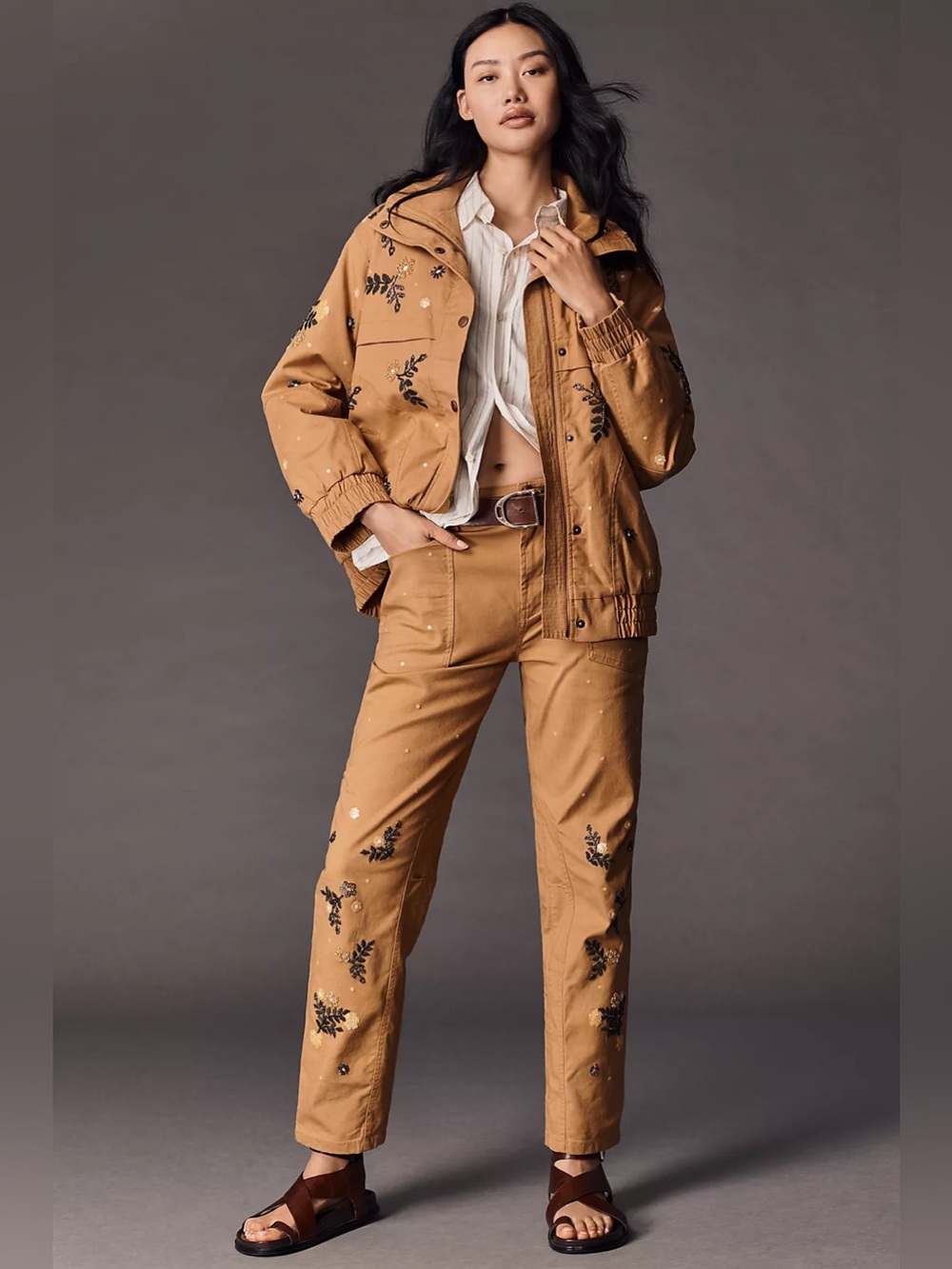 The Wanderer Mid-Rise Relaxed-Leg Pants by Pilcro: Appliqué Edition